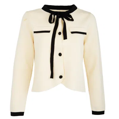 Saachi Women's White Chic Tie Neck Button Cardigan