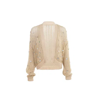 Saachi Women's White Coastal Shell Sequin Beige Cardigan In Neutral