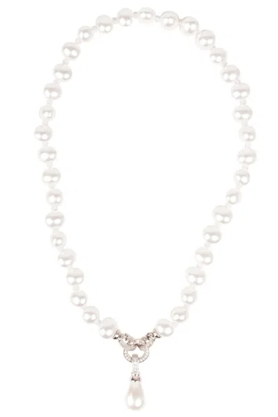 Saachi Women's White Crystal Pearl Dangle Necklace