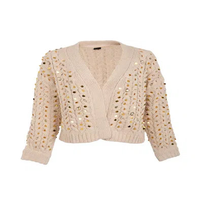 Saachi Women's White Deco Cable Knit Cream Cardigan