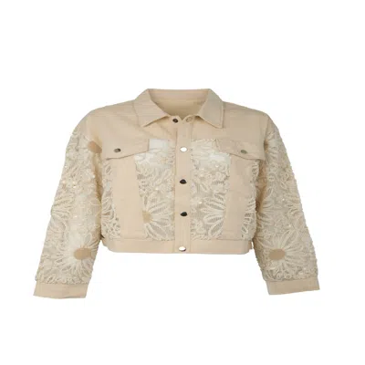 Saachi Women's White Denim Sequin Soft Lace Jacket