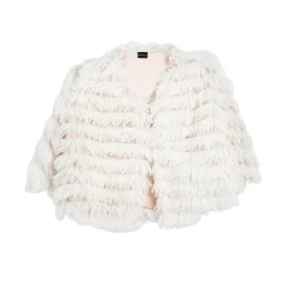 Saachi Women's White Faux Fur Tasseled Capelet