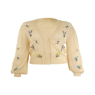 Saachi Women's White Floral Embroidered Cardigan In Neutral