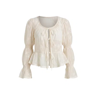 Saachi Women's White Floral Lace Tie-front Top
