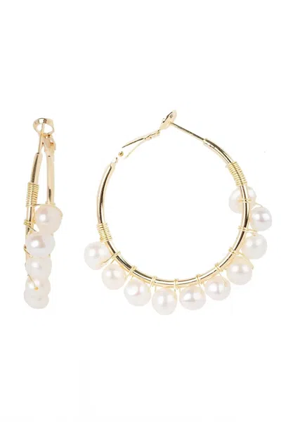 Saachi Women's White Freshwater Pearl Hoop Earrings