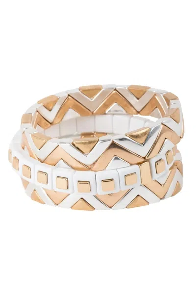 Saachi Women's White Geometric Shine Bracelet Set