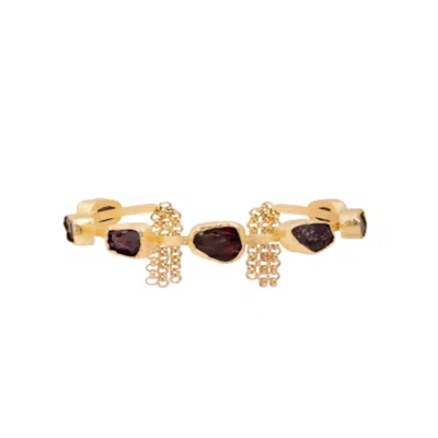 Saachi Women's White Golden Chain Stone Bracelet Cuff