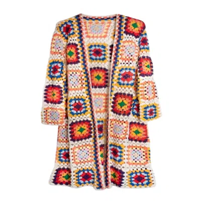 Saachi Women's White Granny Square Crochet Ivory Kimono In Multi