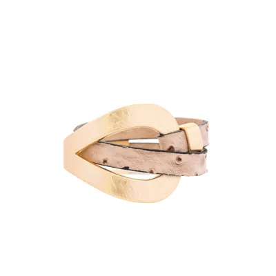 Saachi Women's White Hammered Double Wrap Leather Loop Beige Bracelet