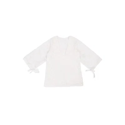 Saachi Women's White Heart Eyelet Short Kaftan