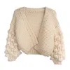 Saachi Women's White Knit Ivory Cardigan With Bauble Sleeves In Multi