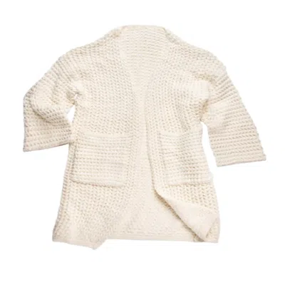 Saachi Women's White Long Sleeve Kimono Cable Knit Ivory Cardigan In Animal Print