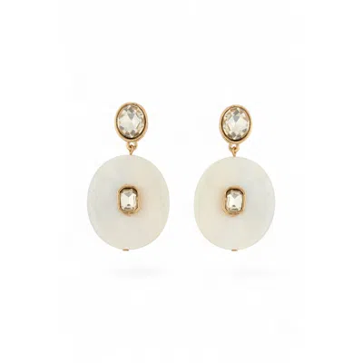 Saachi Women's White Marble Disc Crystal Drop Earrings