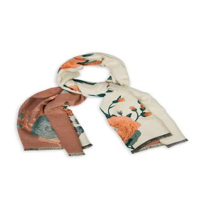 SAACHI WOMEN'S WHITE MARIGOLD BLOOM REVERSIBLE IVORY SCARF