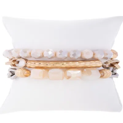 Saachi Women's White Metallic Beaded Chain Trio Corn Silk Bracelet