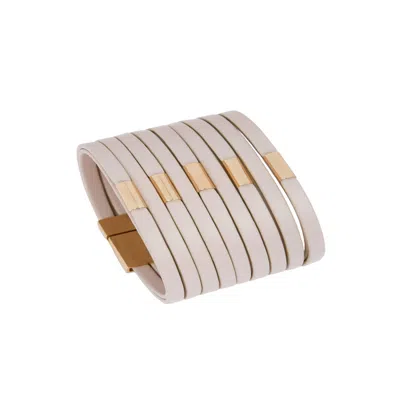 Saachi Women's White Multi Strand Vegan Leather Linen Bracelet