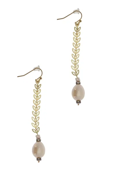 Saachi Women's White Pearl Drop Botanical Chain Earrings