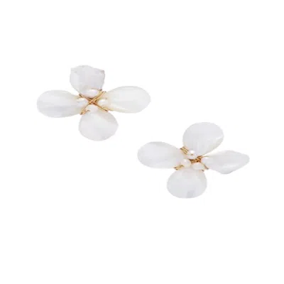 Saachi Women's White Pearled Flower Earrings