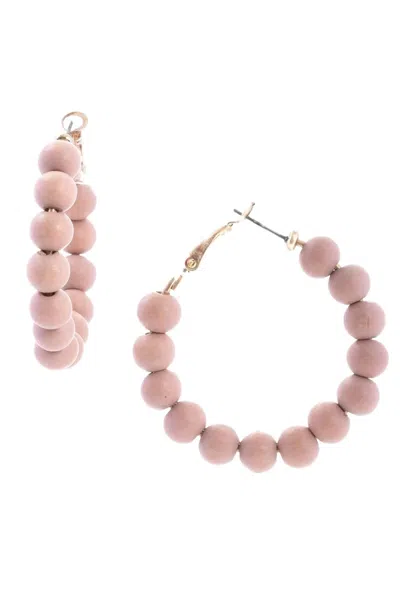 Saachi Women's White / Pink Beaded Wood Hoop Pink Earrings In Multi