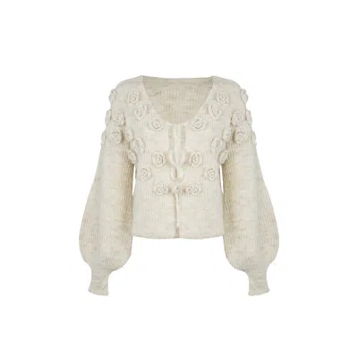 Saachi Women's White Rosette Flower Cardigan In Neutral