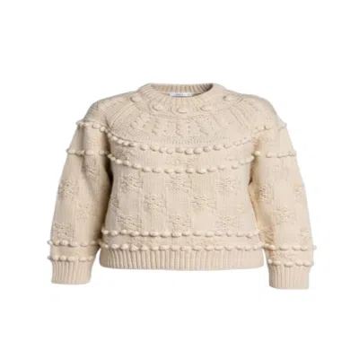 Saachi Women's White Textured Pom Pom Sweater