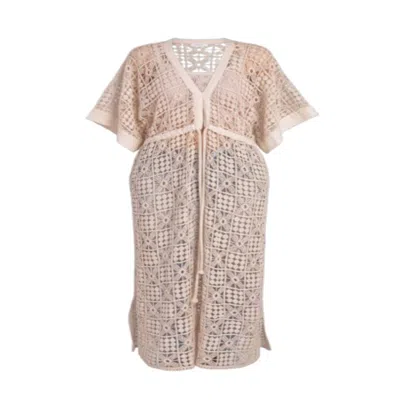 Saachi Women's White V-neck Tie-front Crochet Cover Up In Pink