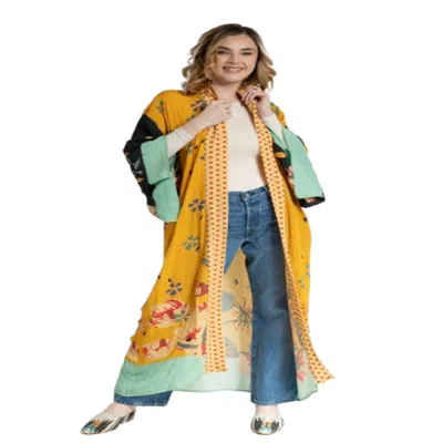 Saachi Women's Yellow Floral Polka Dot Kimono
