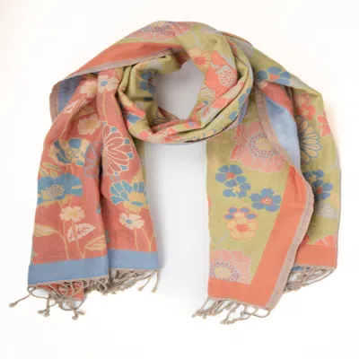 Saachi Women's Yellow / Orange Fiore Pastel Reversible Lime Scarf