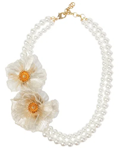 Saachi Woven Flower Pearl Necklace In White