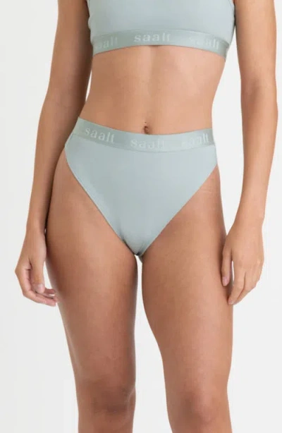 Saalt Period & Leakproof High Rise Stretch Cotton & Modal Rib Thong In Blue