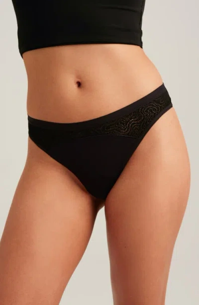 Saalt Period & Leakproof Light Absorbency Lace Thong In Black