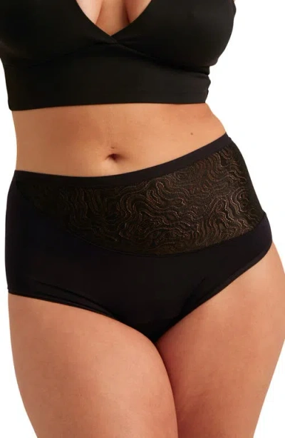 Saalt Period & Leakproof Regular Absorbency Lace Panel High Waist Briefs In Black