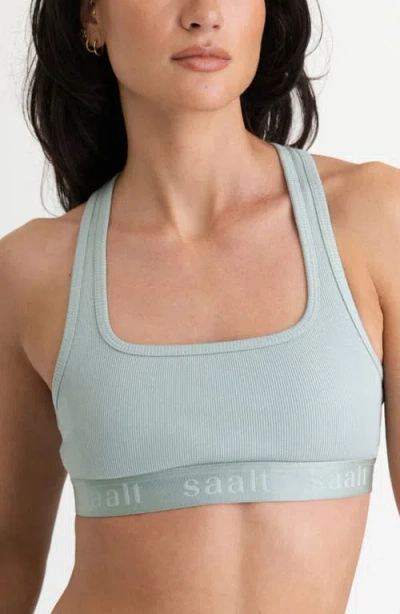 Saalt Square Neck Rib Cotton Blend Bralette In Blue