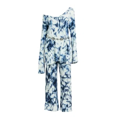 Sâb Studio Women's Black / Blue Tie-dye Knit Pant - Wide-leg Drawstring In Black/blue