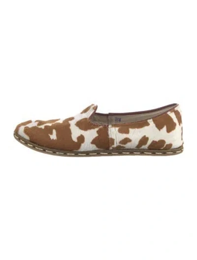 Pre-owned Sabah Calf Hair Animal Print Ballet Flats In Brown