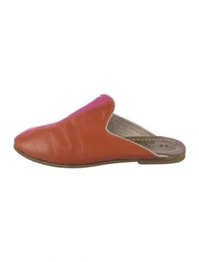 Pre-owned Sabah Leather Colorblock Pattern Mules In Orange/pink