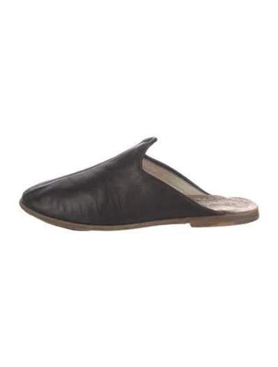 Pre-owned Sabah Leather Fur Trim Mules In Black