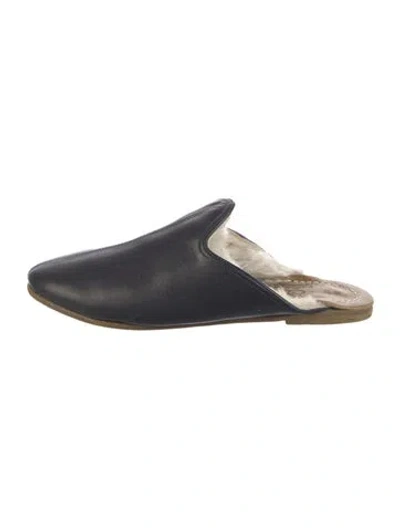 Pre-owned Sabah Leather Fur Trim Mules In Blue