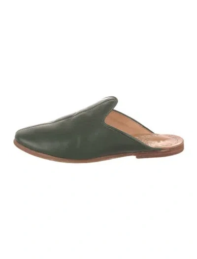Pre-owned Sabah Leather Fur Trim Mules In Green