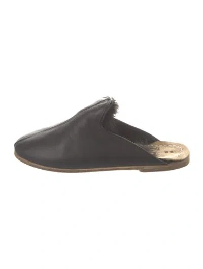 Pre-owned Sabah Leather Mules In Gray