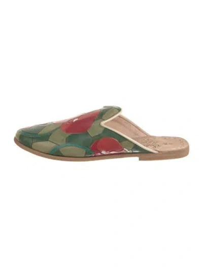 Pre-owned Sabah Leather Printed Mules In Green