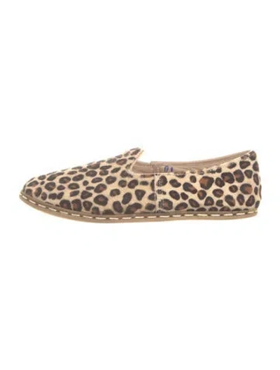 Pre-owned Sabah Ponyhair Animal Print Flats In Brown
