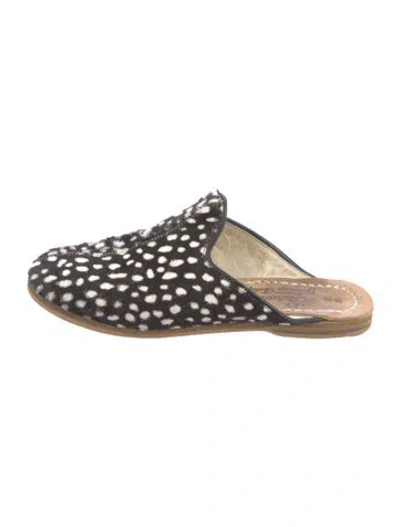 Pre-owned Sabah Ponyhair Animal Print Mules In Black