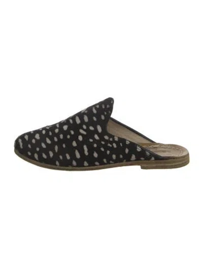 Pre-owned Sabah Ponyhair Animal Print Mules In Black