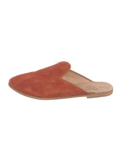 Pre-owned Sabah Suede Patterned Mules In Orange