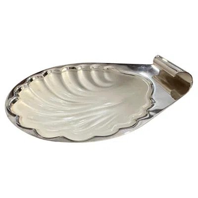 Pre-owned Sabattini Argenteria 1990s Modern Silver Plated And Glass Shell Plate By Lino Sabattini