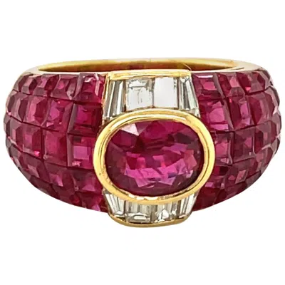 Pre-owned Sabbadini 18 Karat Yellow Gold, 6.26 Carat Ruby And .75 Carat Diamond Ring