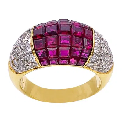 Pre-owned Sabbadini 18k Gold Ring With 4.90 Carat Of Invisibly Set Rubies And Diamonds In Multi