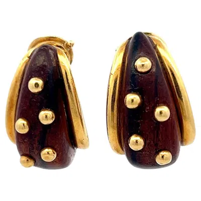 Pre-owned Sabbadini 18k Yellow Gold Clip-on Earrings Wooden 21.07 Grams