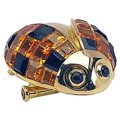 Pre-owned Sabbadini 18kt Yellow Gold Ladybug Brooch, 6.02ct. Yellow Sapphires & Black Onyx